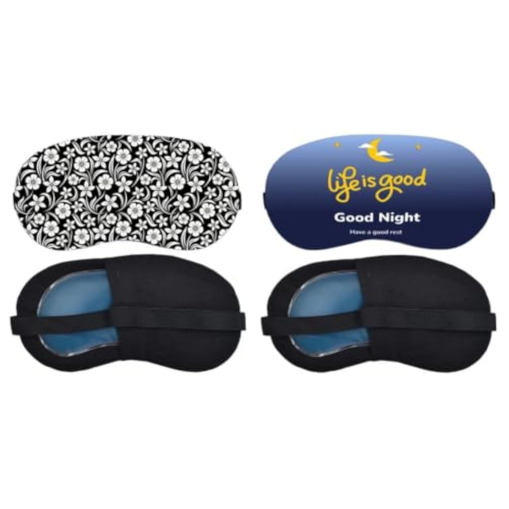 Monochrome Floral Pattern Life Is Good Night Quote Sleeping Mask Combo